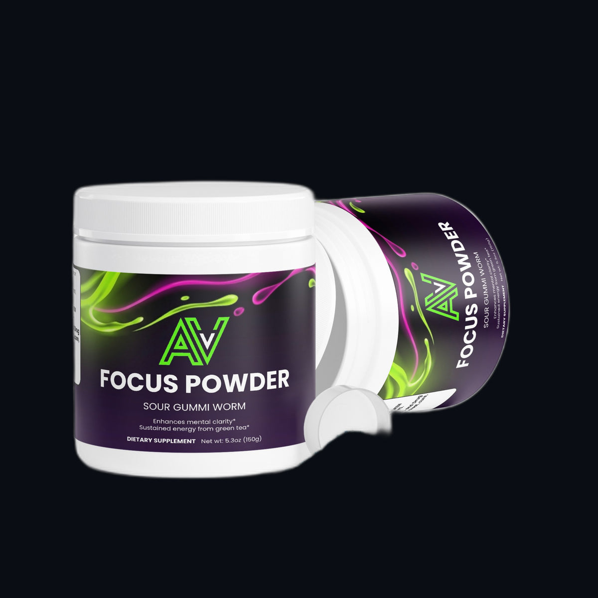 Focus Powder (Sour Gummi Worm) — product photo on dark background