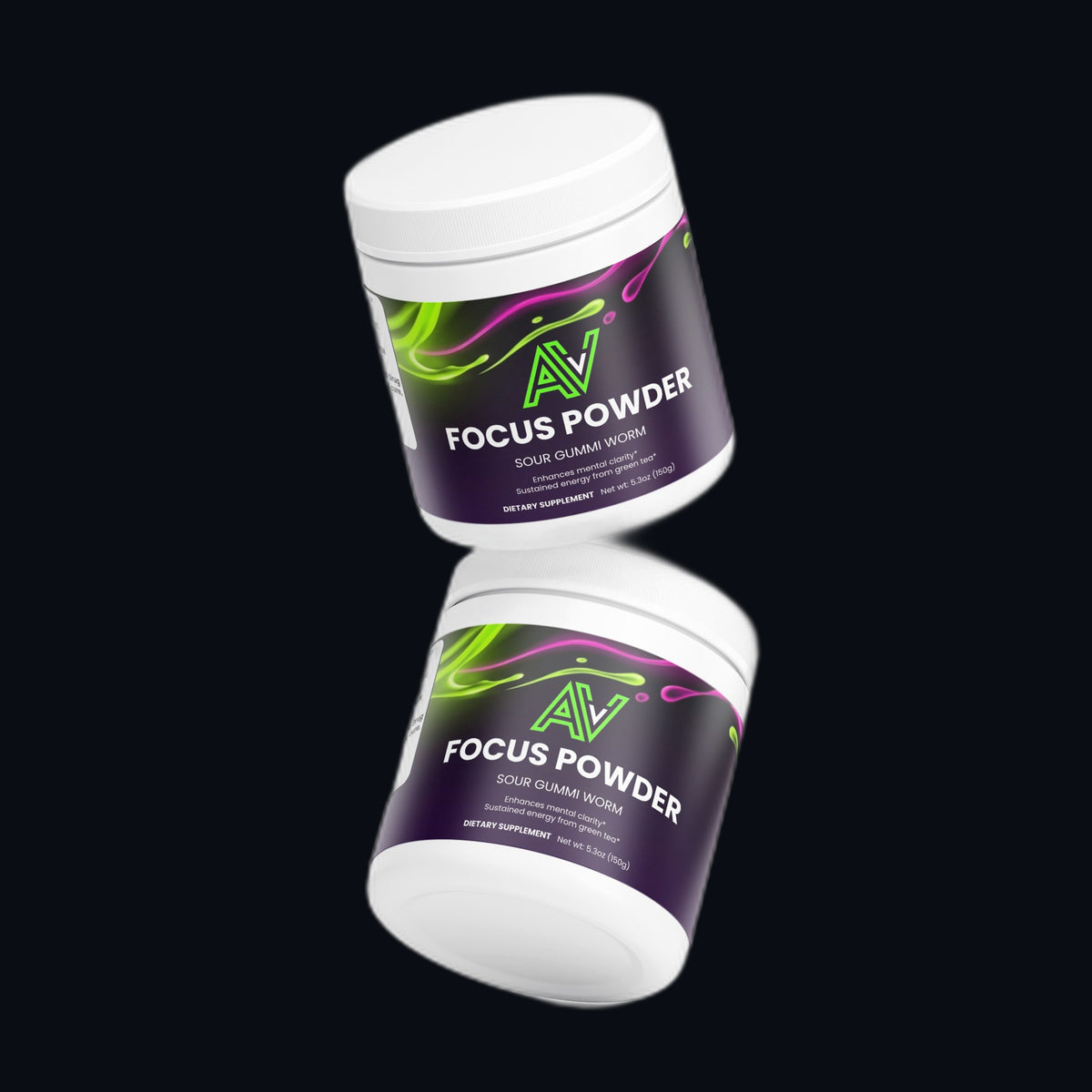 Focus Powder (Sour Gummi Worm) — product photo on dark background